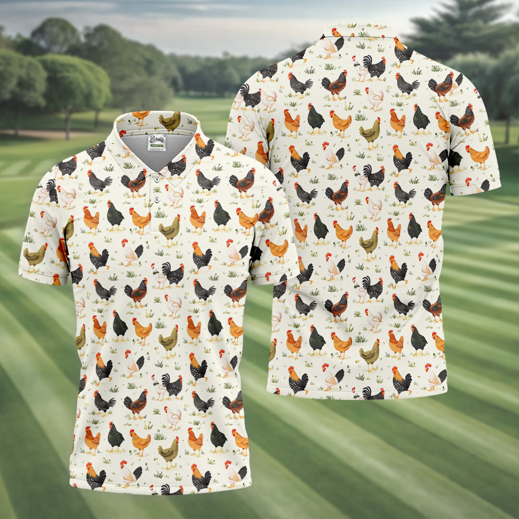 Chicken Rooster Beige Golf Tops For Men, Gift For Chicken Lover, Fun Golf Shirts For Men,Golfing Apparel