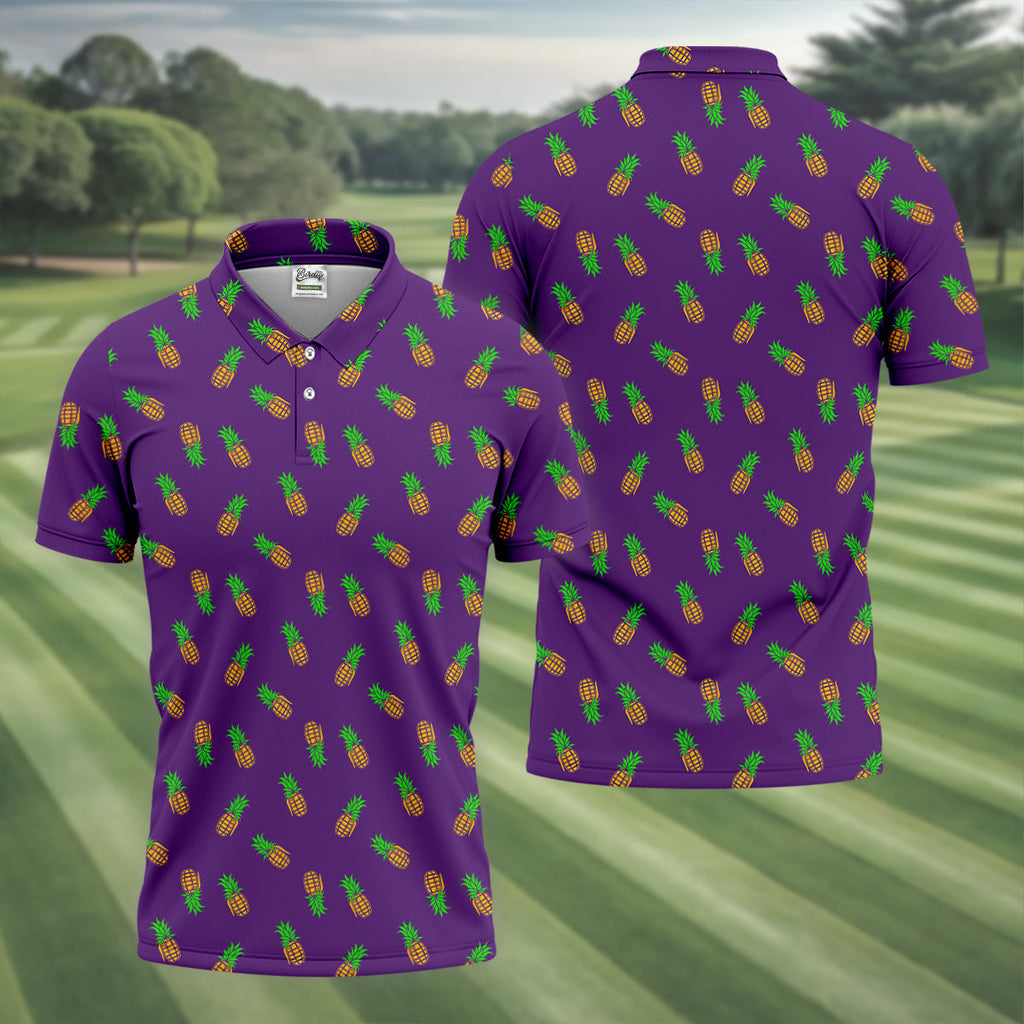 Pineapple Grenade Purple Golf Shirts, Men Polo, Golf Gift For Men, Golfing Apparel