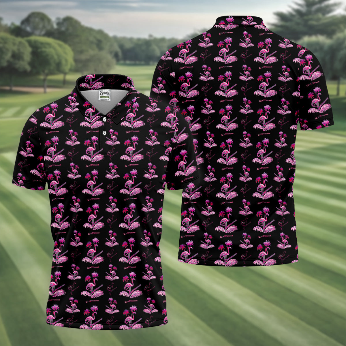 Flamingo Tropical Pink And Black Golf Tops For Men, Golf Gift For Men, Golf Shirts For Men