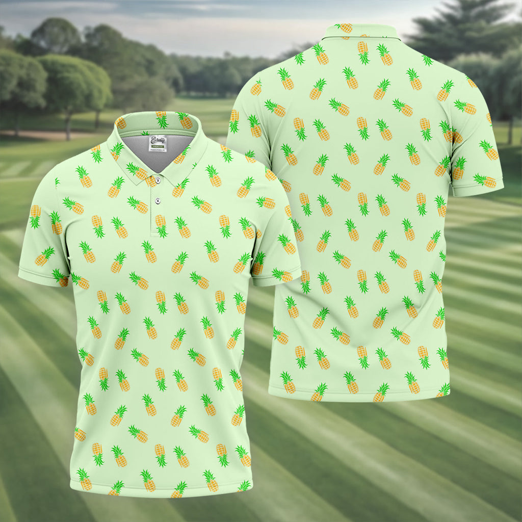 Pineapple Grenade Light Green Golf Tops For Men, Men Polo, Golf Gift For Men, Golfing Apparel