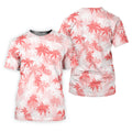 Palm Leaves Print Tropical Pink Golf Tops For Men, Hawaiian Golf Shirts, Polo Shirts For Men