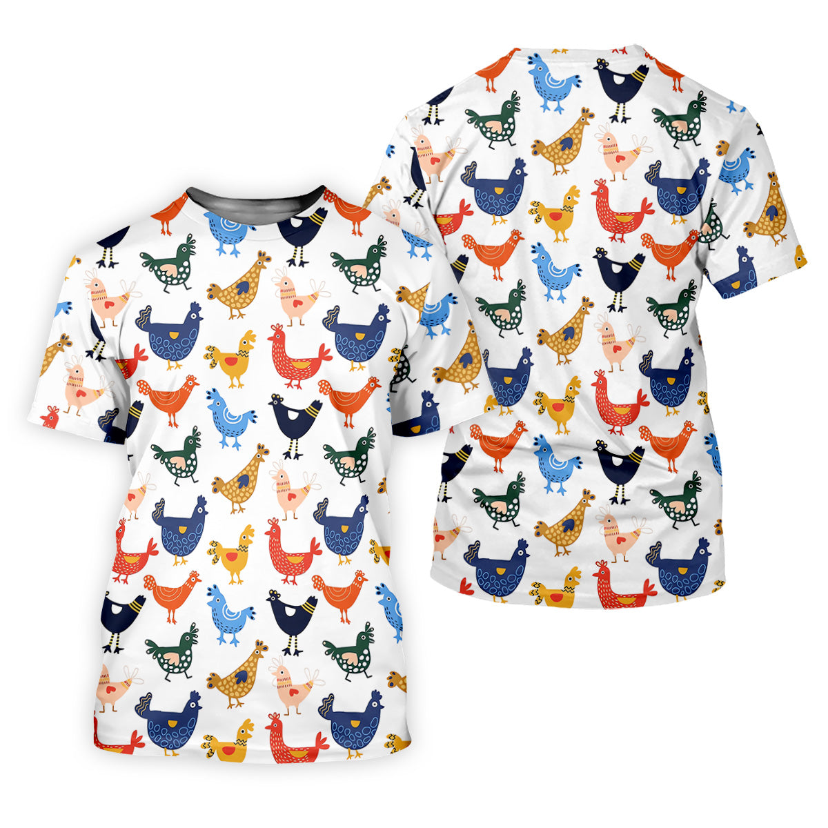 Colorful Animated Chickens White Polo Shirt Mens, Fun Golf Shirts For Men, Gift For Chicken Lover