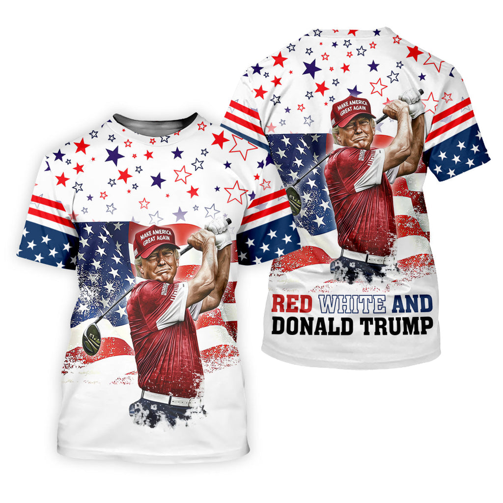 Red White And Donald Trump Men's Patriotic Golf Shirts, Polo Shirts For Men, Golfing Apparel