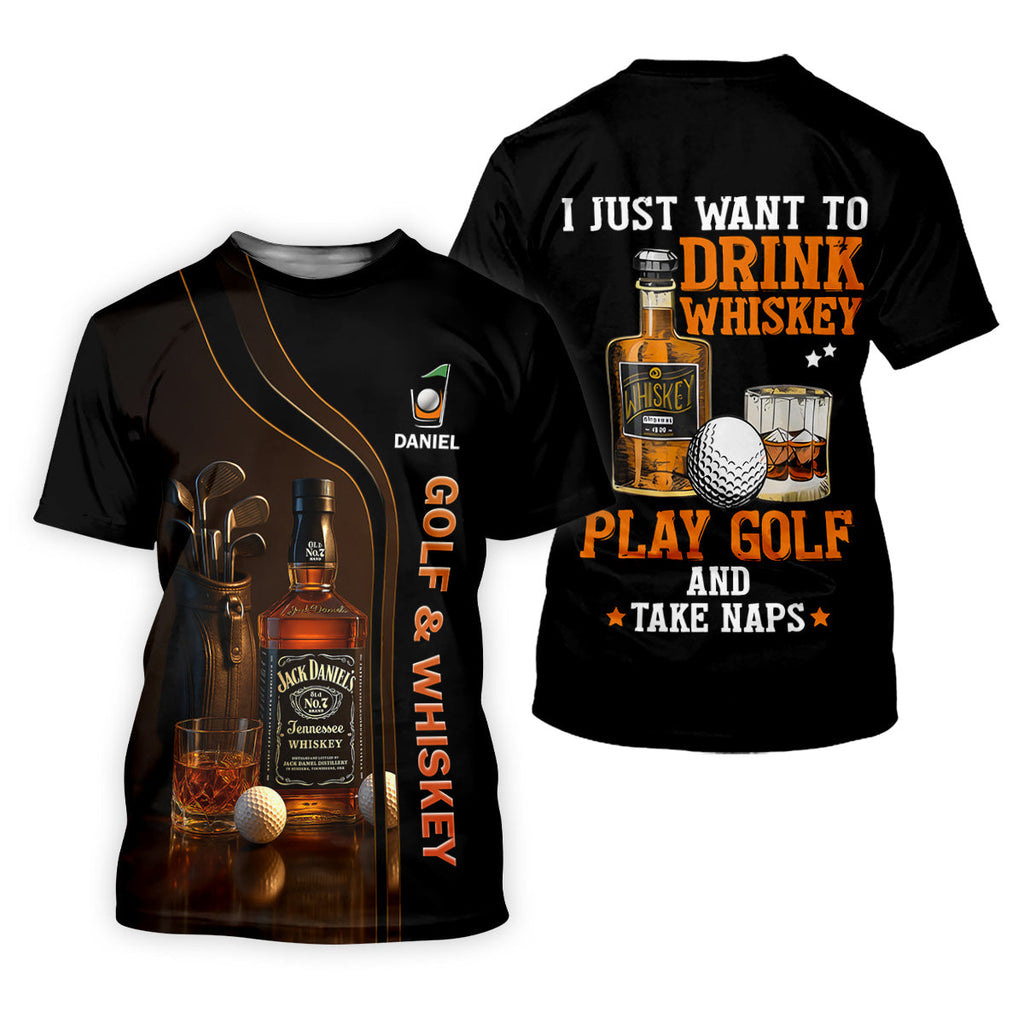 Golf And Whiskey Fun Golf Shirt, Men's Funny Golf Shirts, Unique Gift For Golfer, Golfing Apparel