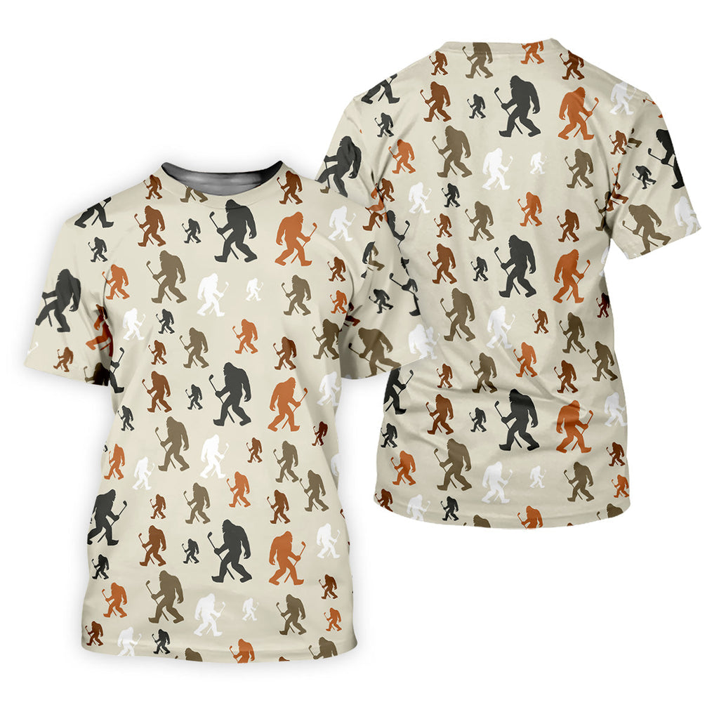 Bigfoot Silhouette Pattern Men's Funny Golf Shirts, Polo Shirts For Men, Cool Golf Gift