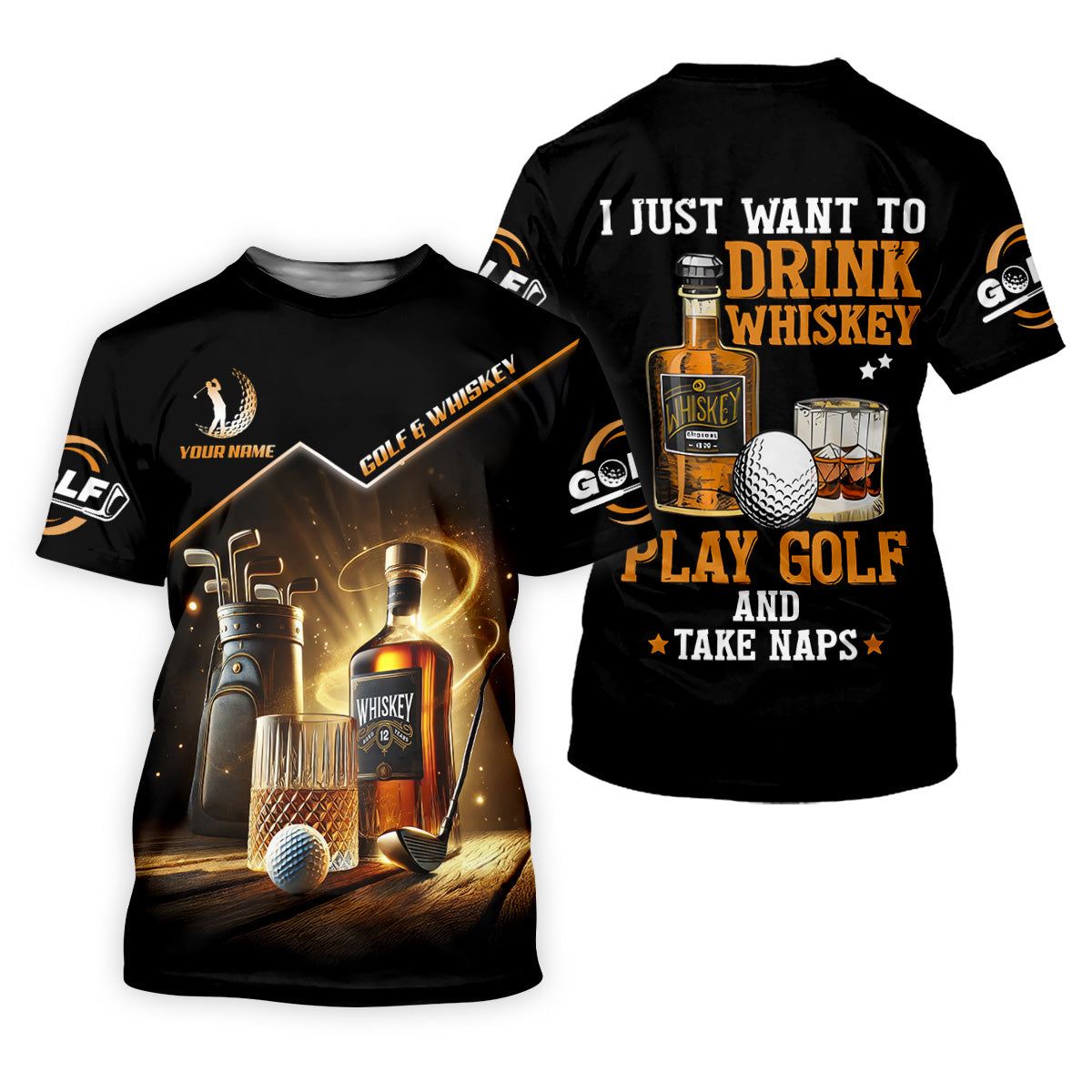 I Just Want To Drink Whiskey Play Golf And Take Naps Men's Funny Golf Shirts, Polo For Men