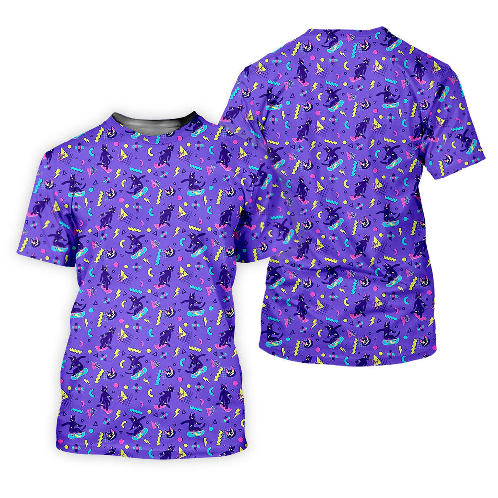SK8R CAT Patterned Golf Polos, Mens Funny Golf Shirts, Long Sleeve Golf Shirts, Men Golf Polo
