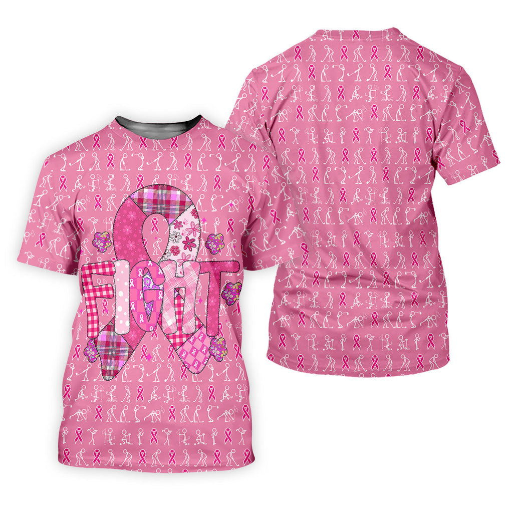 Funny Stick Figure Men's Golf Shirt, Breast Cancer Awareness Shirt, Polo Shirts For Men, Golfing Apparel