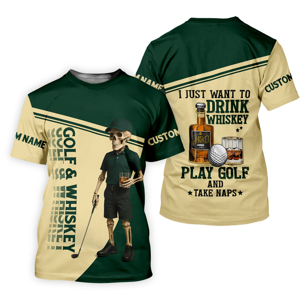 Golf And Whiskey Funny Skeleton Golf Tops For Men, Fun Golf Shirts For Men, Golfing Apparel