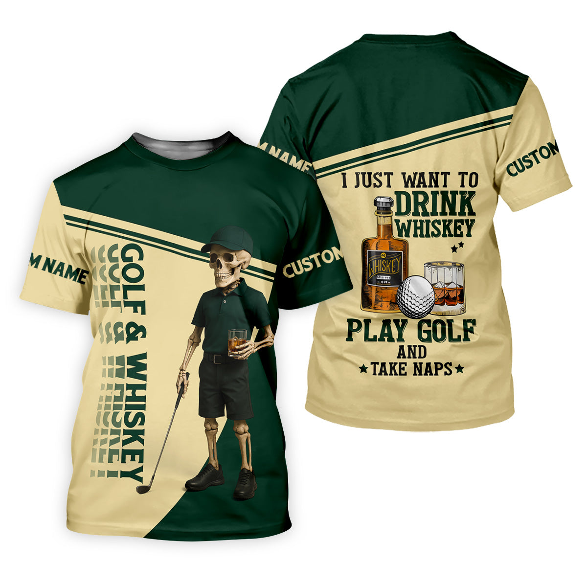 Golf And Whiskey Funny Skeleton Golf Tops For Men, Fun Golf Shirts For Men, Golfing Apparel