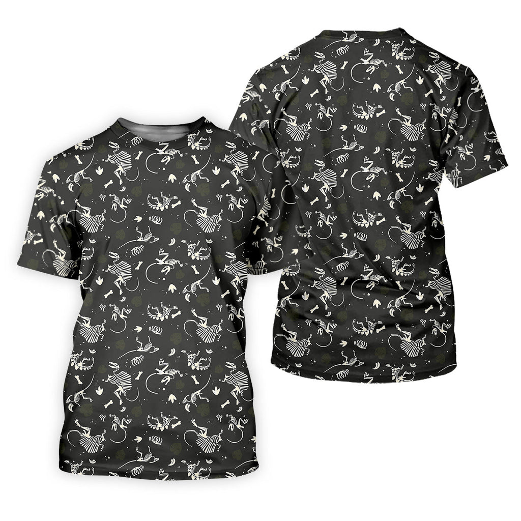 Dinosaur Golf Shirt, Funny Skeleton Patterned Golf Polos, Long Sleeve Golf Shirts, Men Golf Polo