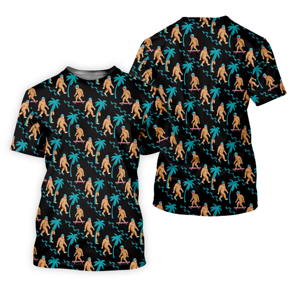 Funny Bigfoot Tropical Palm Golf Shirt, Golf Tops For Men, Hawaiian Golf Shirts, Polo Shirts For Men