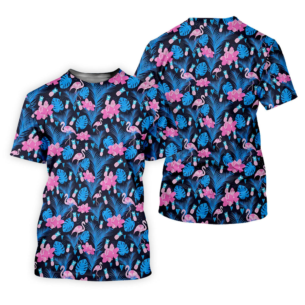 Flamingo Pink Pink And Blue Tropical Golf Shirts, Polo Shirts For Men, Golf Gift For Men, Golfing Apparel