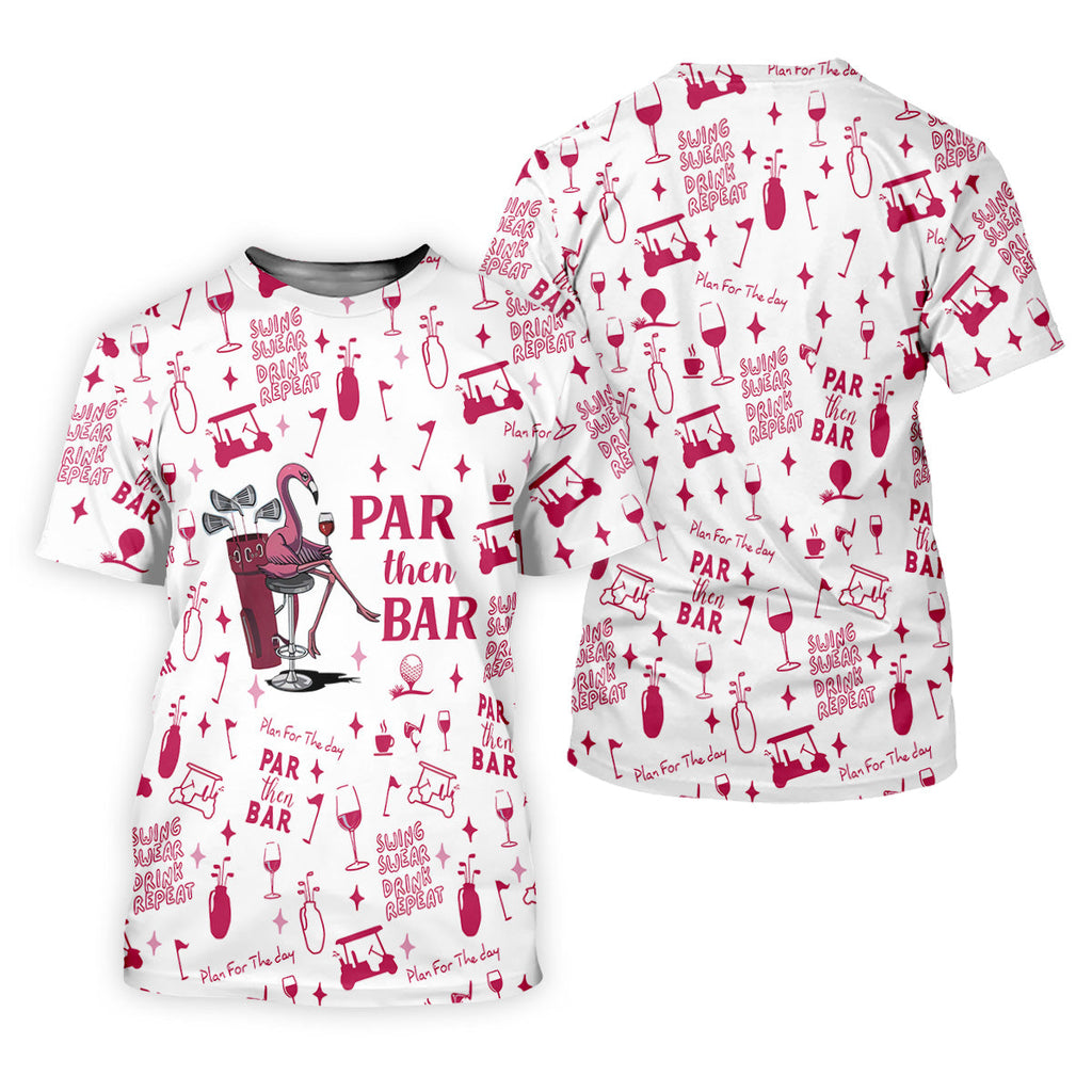 Swing Swear Drink Repeat Par Then Bar Flamingo Golf Shirt, Fun Men's Golf Polos, Polo Shirts For Men