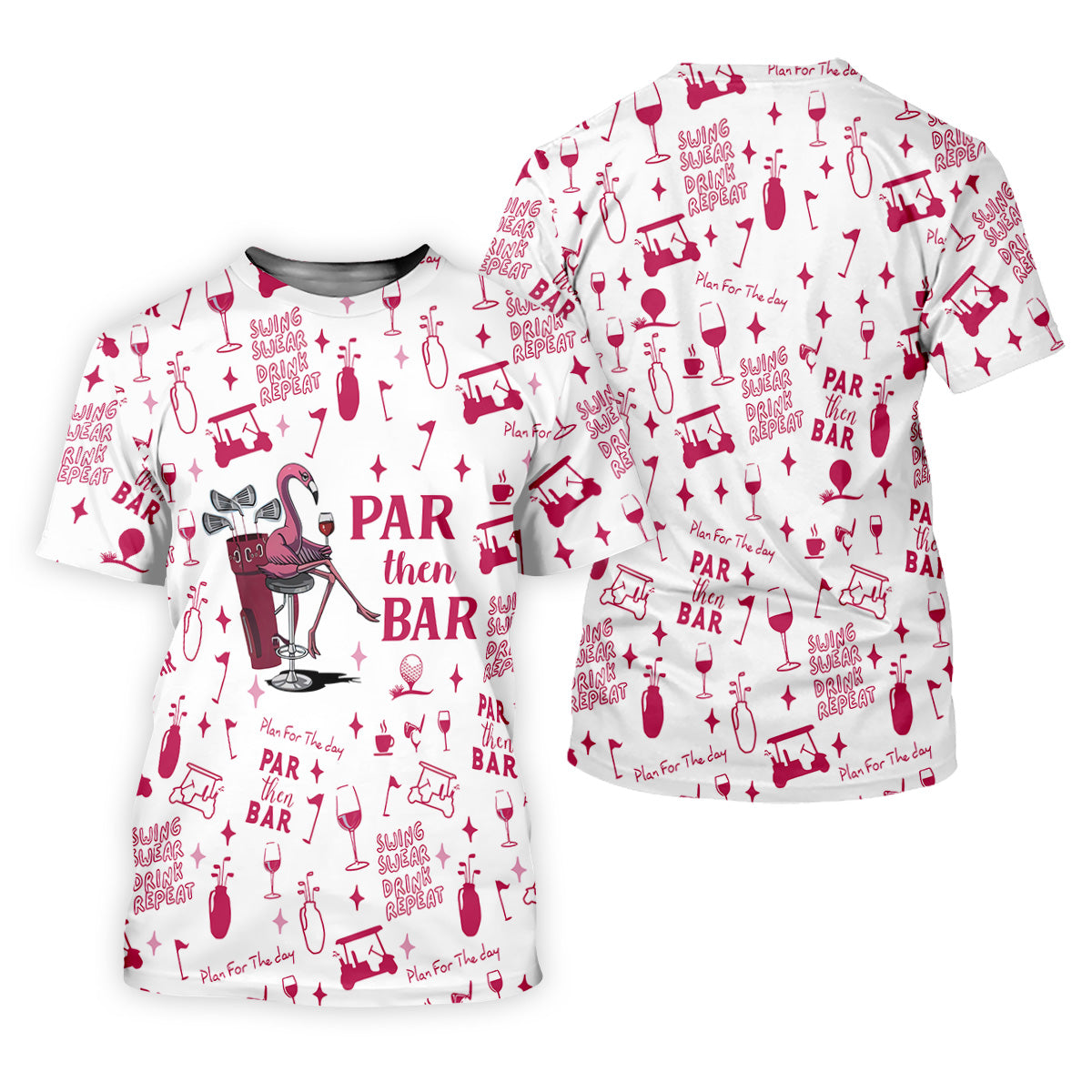 Swing Swear Drink Repeat Par Then Bar Flamingo Golf Shirt, Fun Men's Golf Polos, Polo Shirts For Men