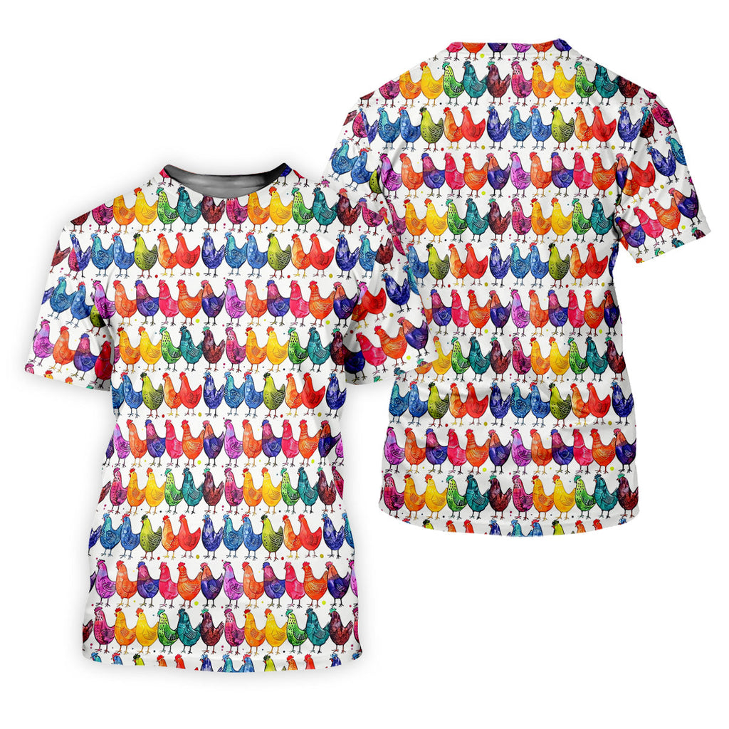 Whimsical Chicken Colorful Golf Shirt, Cute Golf Outfit, Polo Shirts For Men, Golfing Apparel