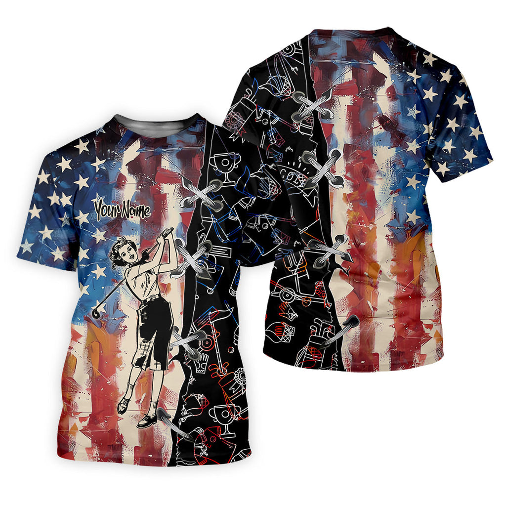 American Lady Retro Golf Shirt, Patriotic Golf Polos, Ladies Golf Shirts, Cool Golf Gift