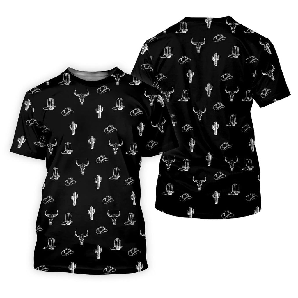 Wild West Cactus Black Western Golf Shirt, Golf Tops For Men, Polo Shirts For Men, Golfing Apparel