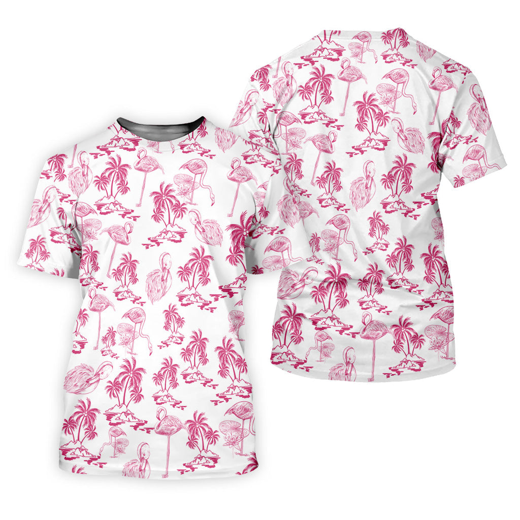 White And Pink Flamingo Tropical Men Polo, Polo Shirts For Men, Golf Gift For Men, Golfing Apparel
