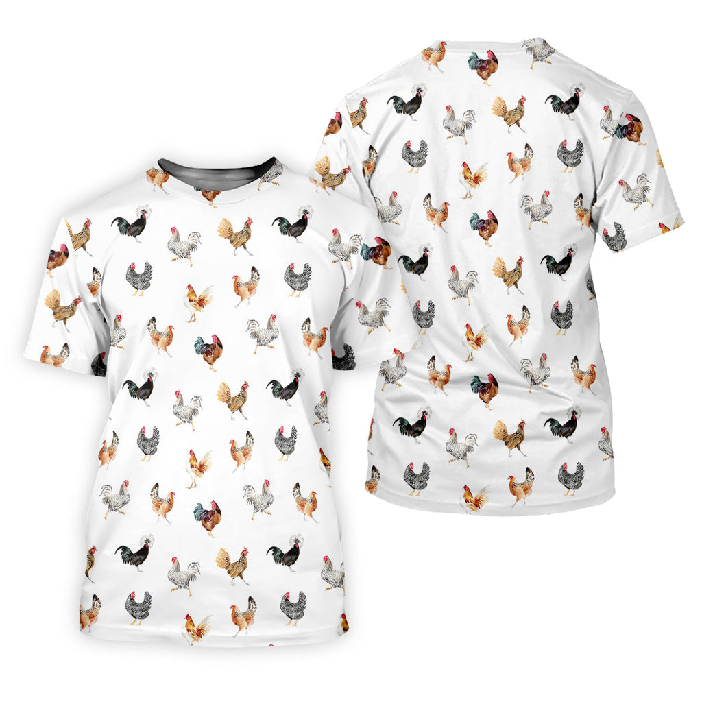 Prancing Chickens Men's White Golf Polo, Gift For Chicken Lover, Polo Shirts For Men, Golfing Apparel