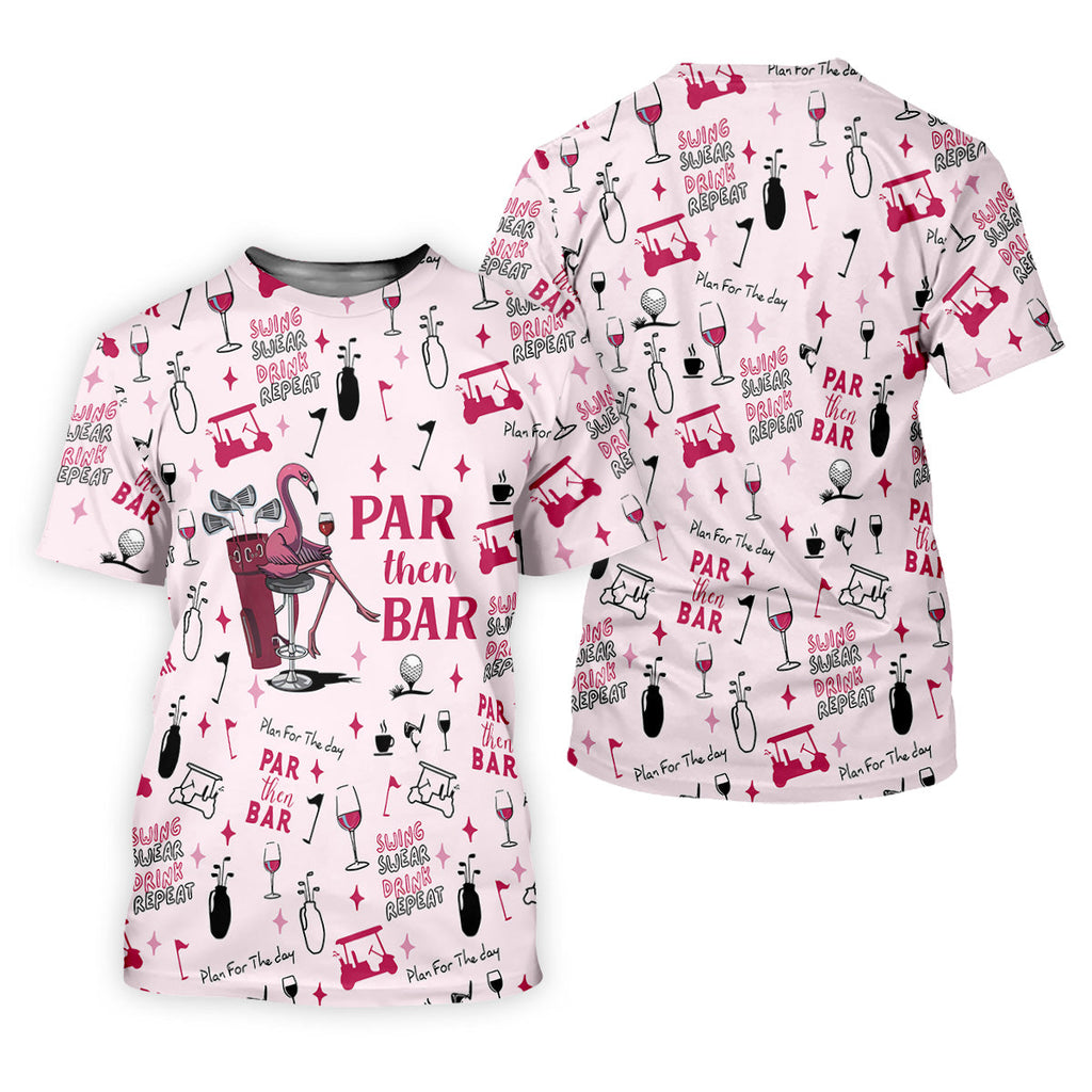 Pink Swing Swear Drink Repeat Par Then Bar Flamingo Golf Shirt, Fun Golf Shirts For Men, Polo For Men