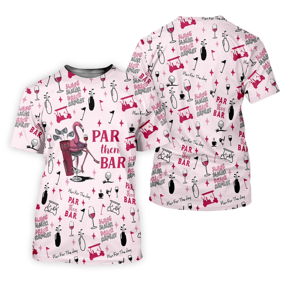 Pink Swing Swear Drink Repeat Par Then Bar Flamingo Golf Shirt, Fun Golf Shirts For Men, Polo For Men