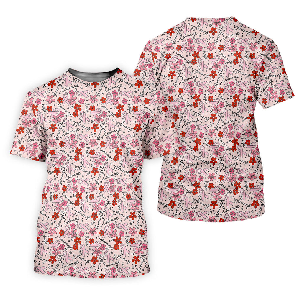 Breast Cancer Awareness Ribbon Flower Men Shirt, Men's Pink Golf Polo, Polo Shirts For Men