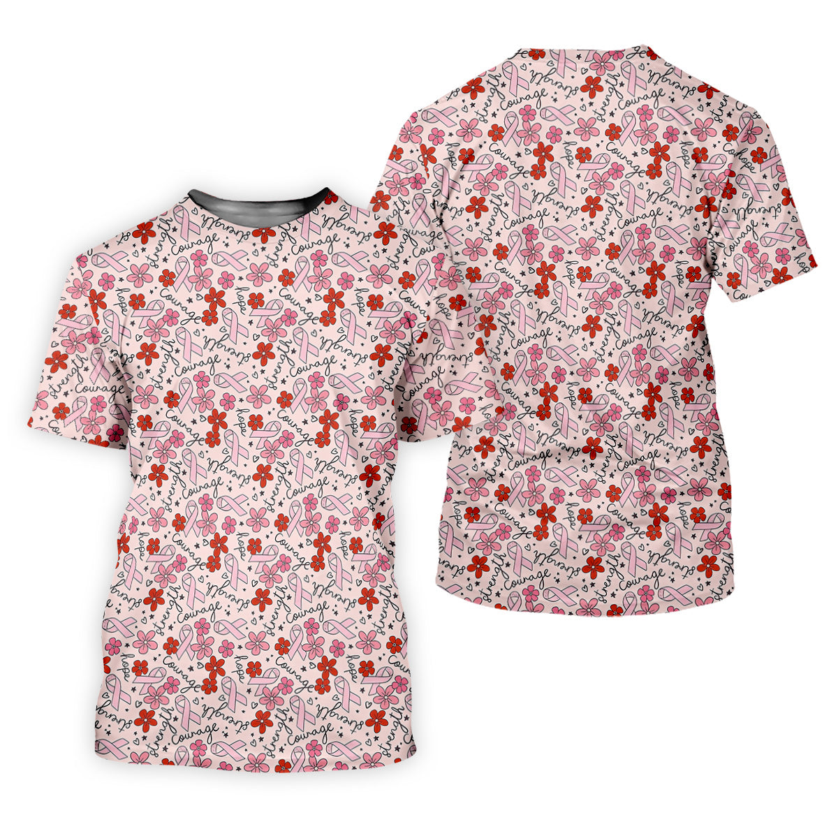 Breast Cancer Awareness Ribbon Flower Men Shirt, Men's Pink Golf Polo, Polo Shirts For Men