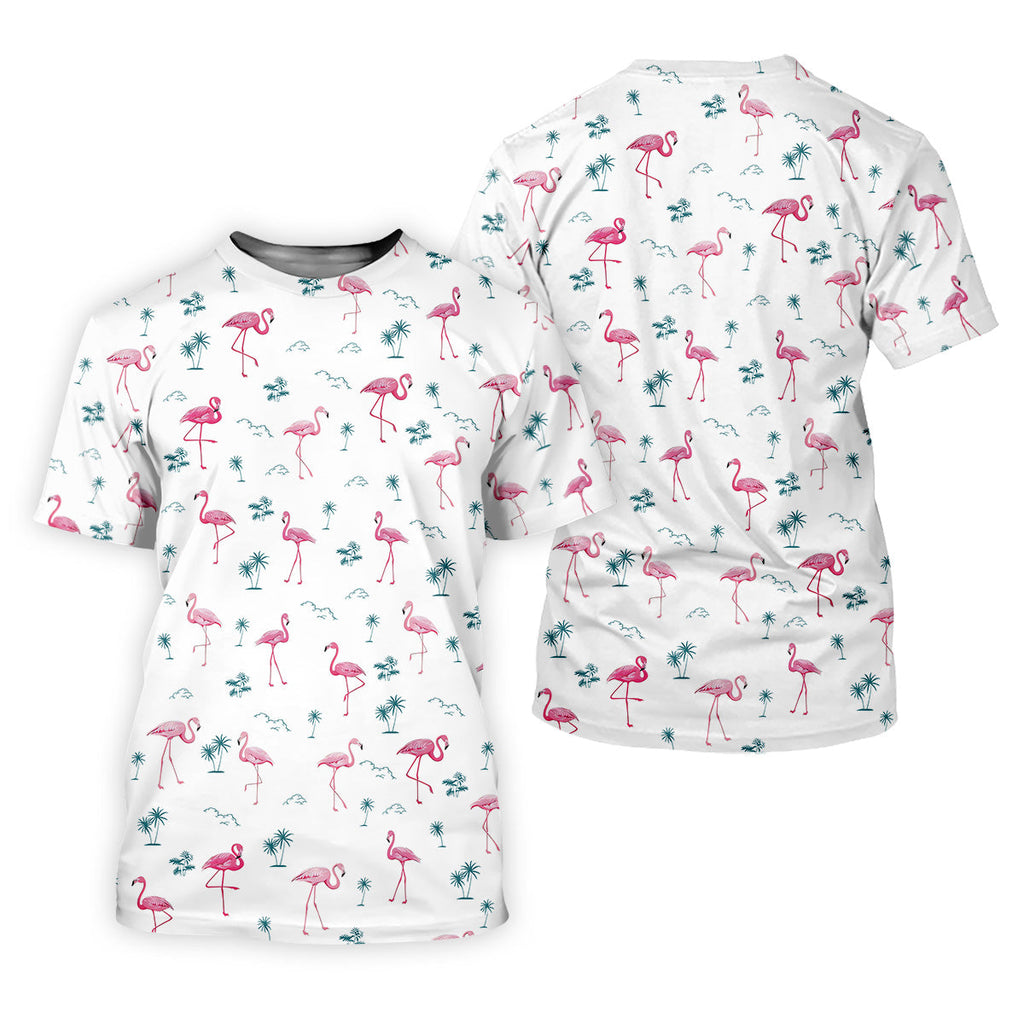 Flamingo Tropical White Polo Shirt, Summer Polo Shirt Unique Gift For Golfer