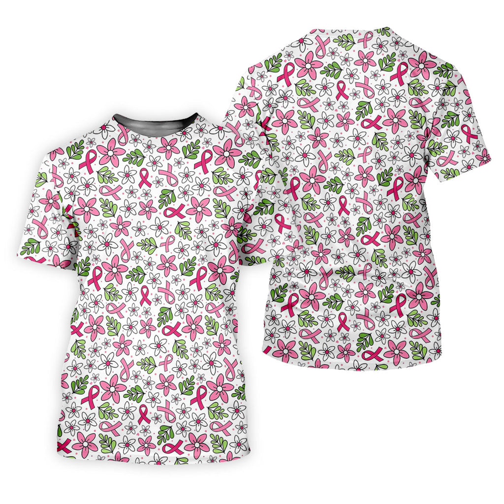 Breast Cancer Awareness Ribbon Floral Golf Shirt, Cancer Awareness Shirt, Ladies Golf Polos