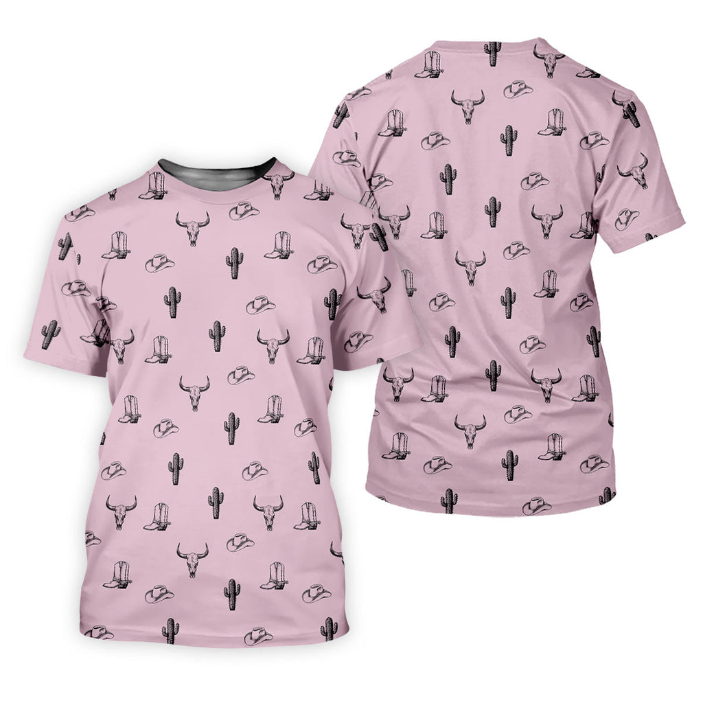 Wild West Cactus Pink Lavender Western Golf Shirt, Golf Tops For Men, Polo Shirts For Men, Golfing Apparel