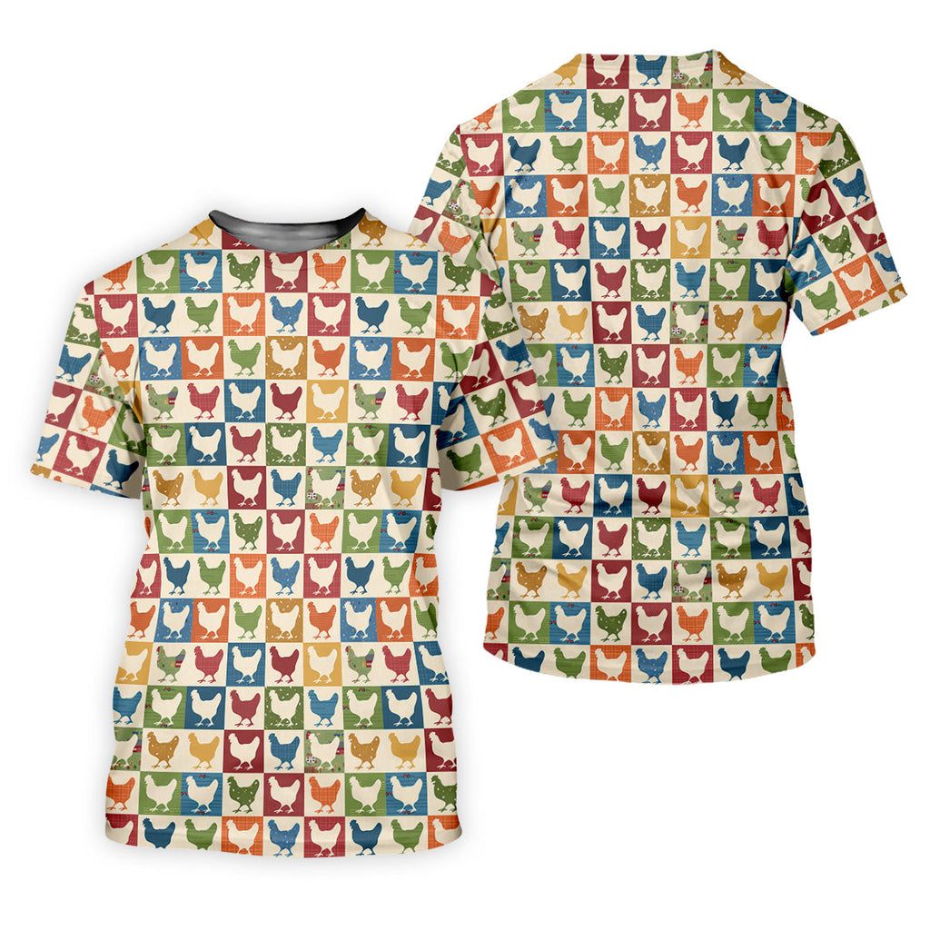 Chicken Rooster Colorful Checkered Golf Tops For Men, Gift For Chicken Lover, Golfing Apparel