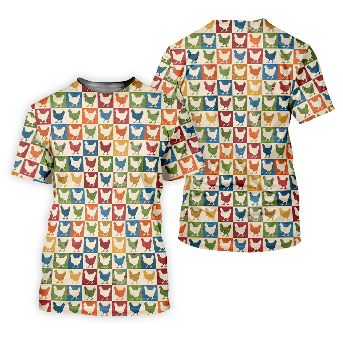 Chicken Rooster Colorful Checkered Golf Tops For Men, Gift For Chicken Lover, Golfing Apparel