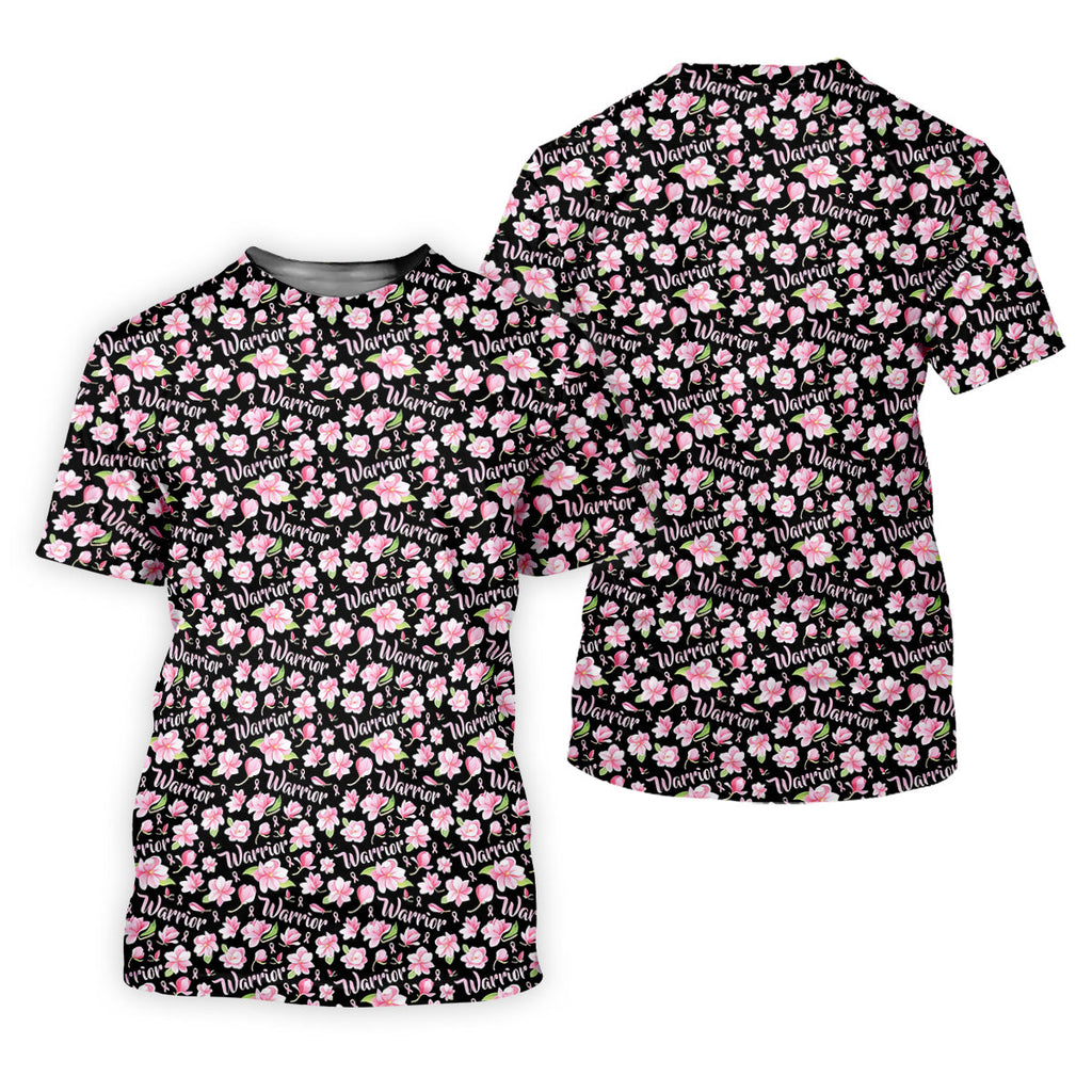 Warrior Pink Ribbons Floral Breast Cancer Golf Shirt, Polo Shirts For Men, Golfing Apparel