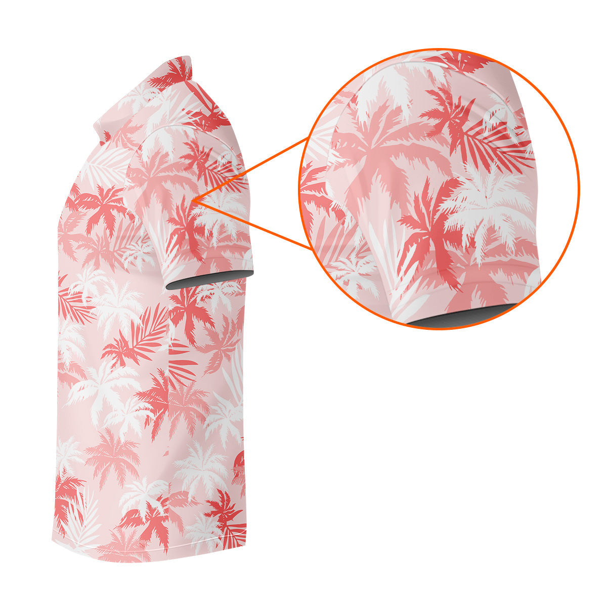 Palm Leaves Print Tropical Pink Golf Tops For Men, Hawaiian Golf Shirts, Polo Shirts For Men