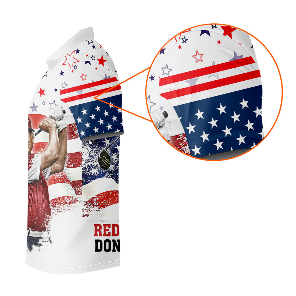 Red White And Donald Trump Men's Patriotic Golf Shirts, Polo Shirts For Men, Golfing Apparel