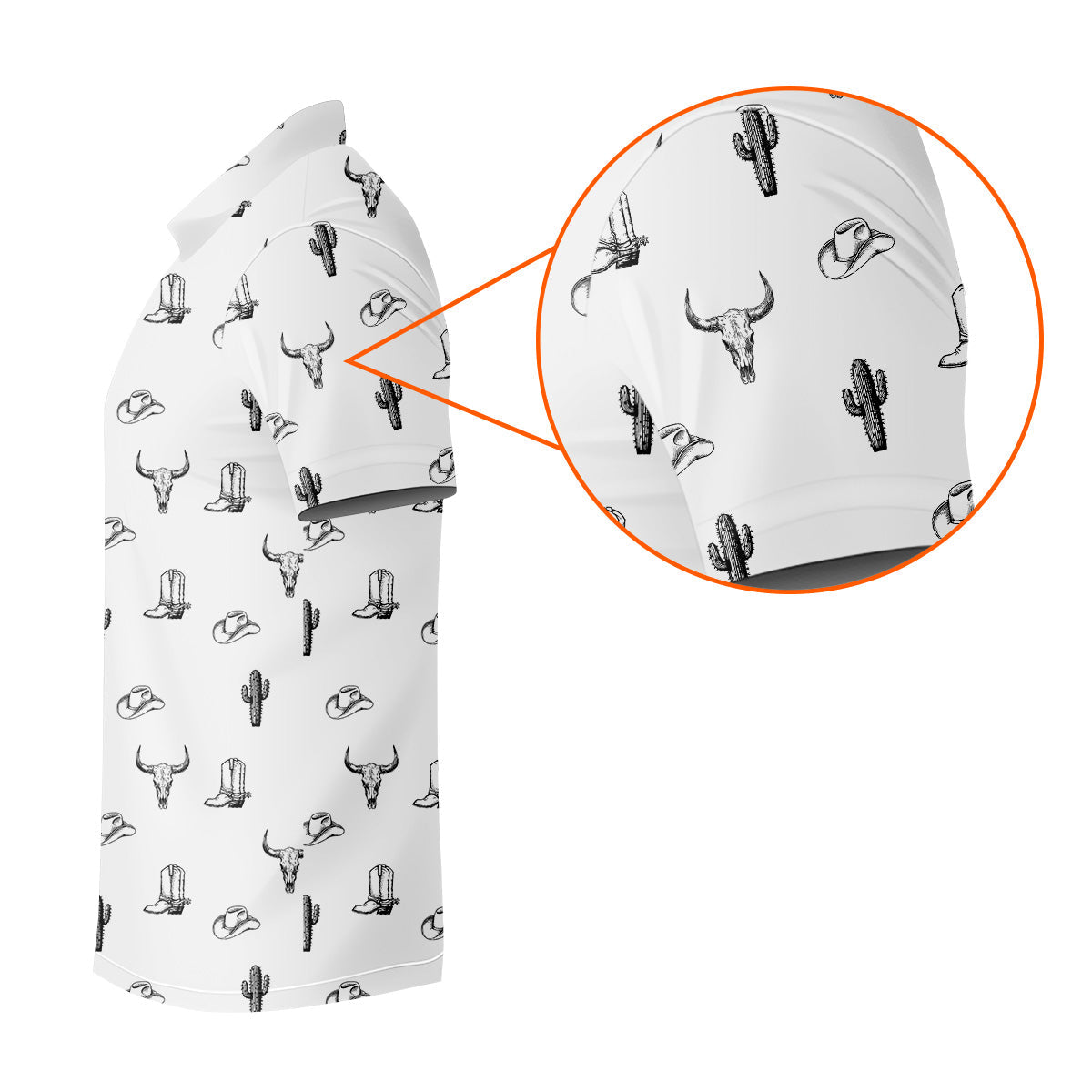 Wild West Cactus White Western Golf Shirt, Golf Tops For Men, Polo Shirts For Men, Golfing Apparel
