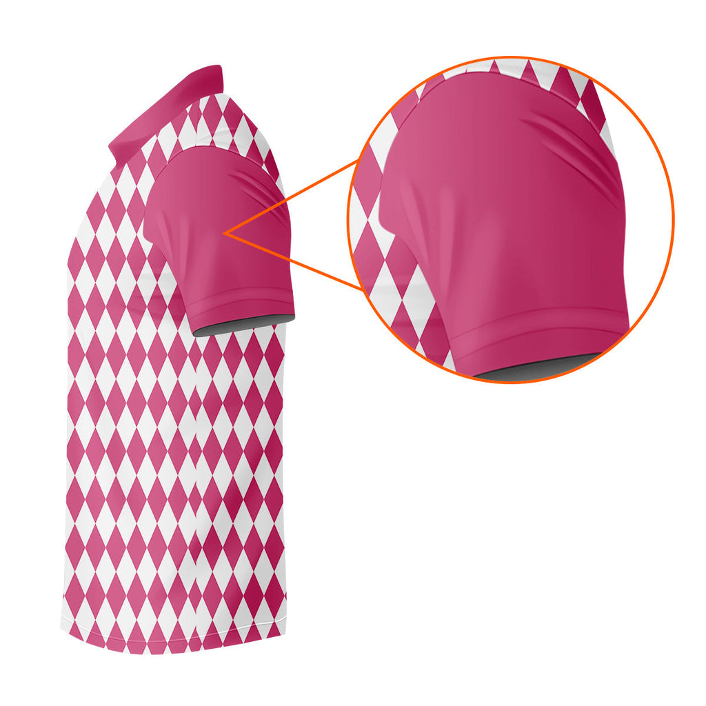 White And Pink Argyle Pattern Men Polo, Polo Shirts For Men, Golf Gift For Men, Golfing Apparel