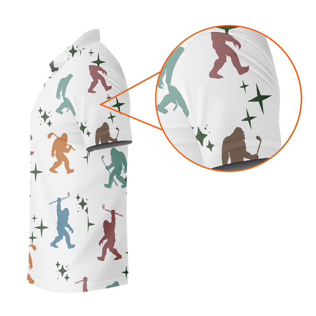 Colorful Bigfoot Silhouette Pattern Men's Funny Golf Shirts, Unique Gift For Golfer, Polo For Men