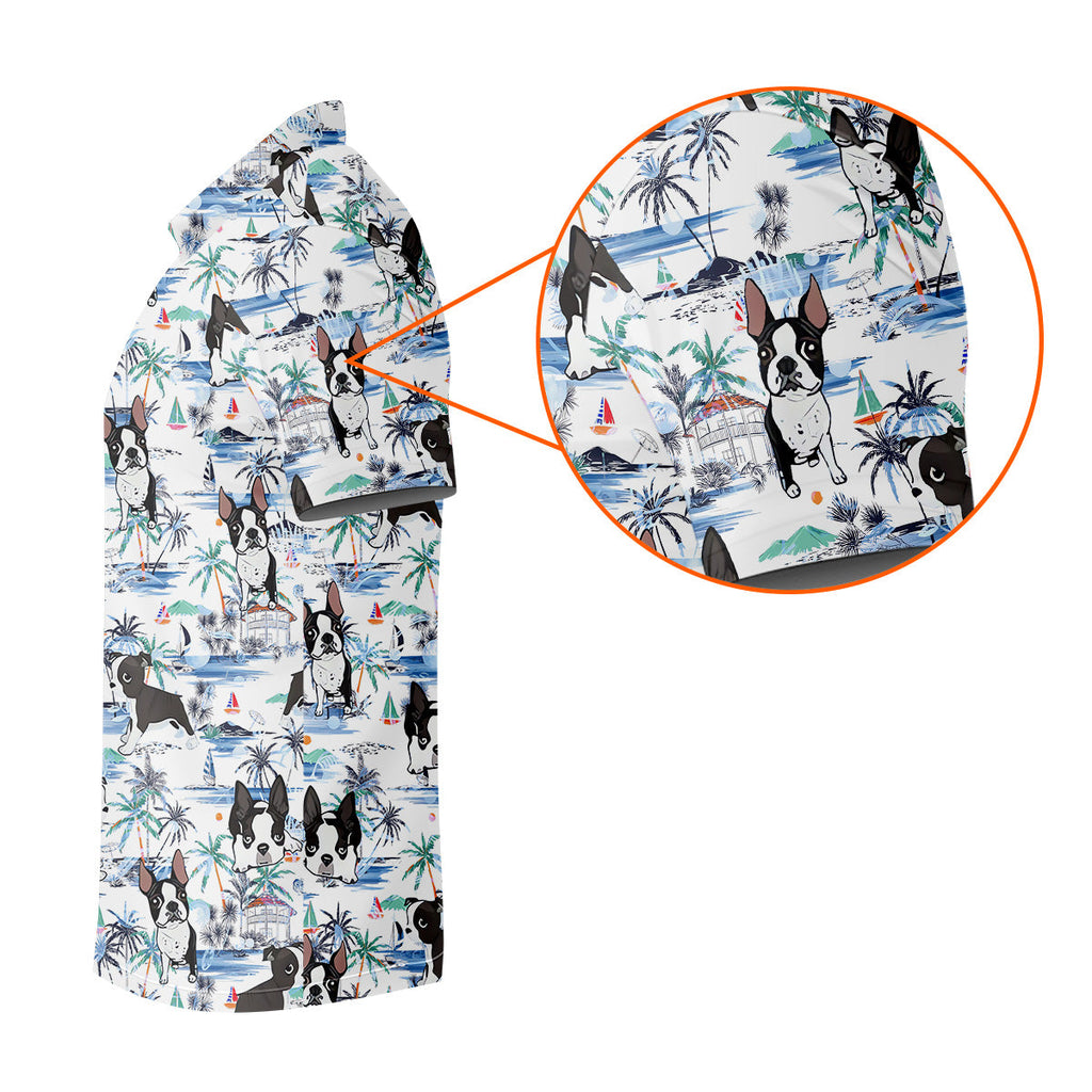 Boston Terrier Ocean Vibe White Tropical Golf Shirts, Men's Funny Golf Shirts, Gifts For Dog Lovers