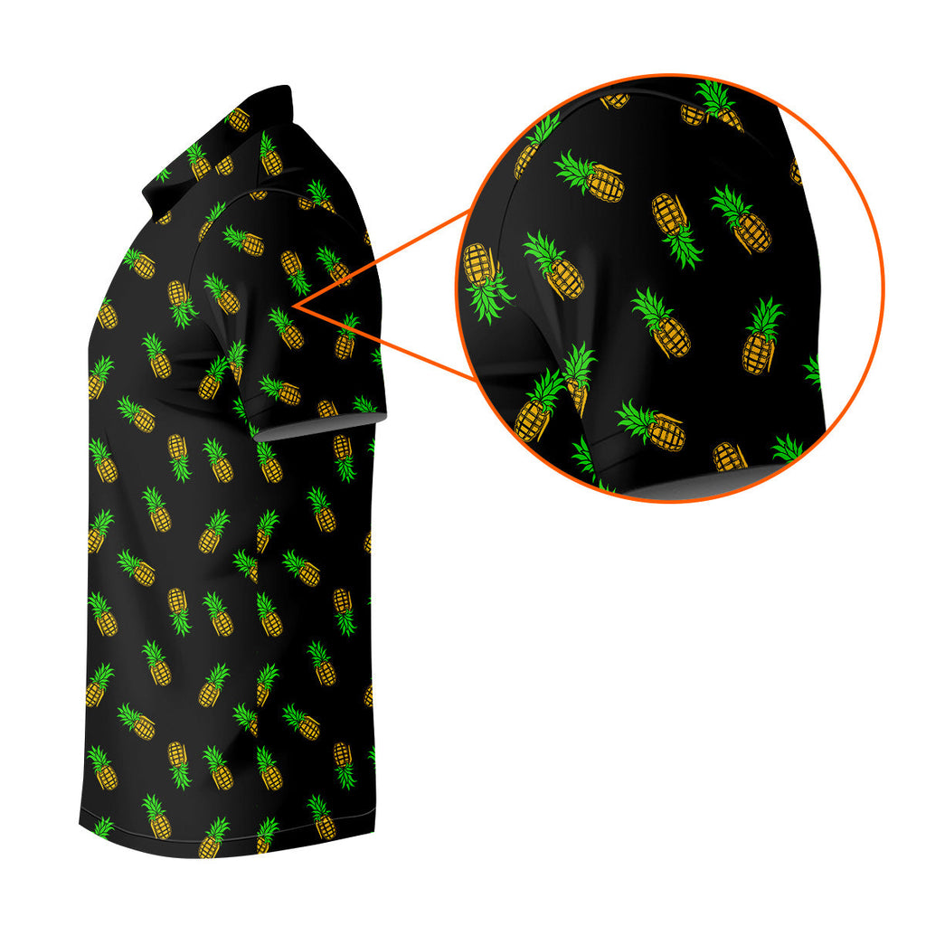 Pineapple Grenade Black And Yellow Golf Tops For Men, Men Polo, Golf Gift For Men, Golfing Apparel