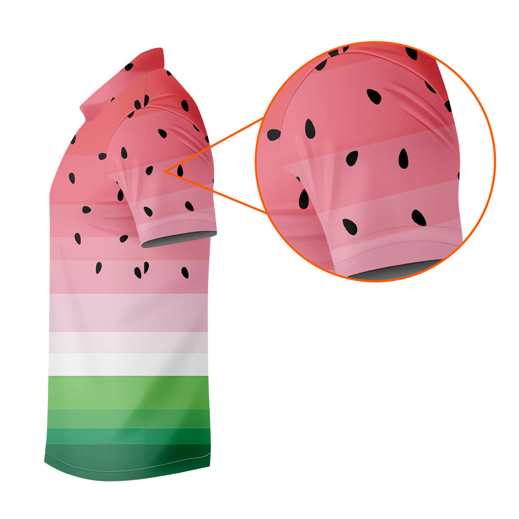 Watermelon Summer Mens Golf Polo Shirt Pink Golf Shirt, Unique Gift For Golfer, Golfing Apparel