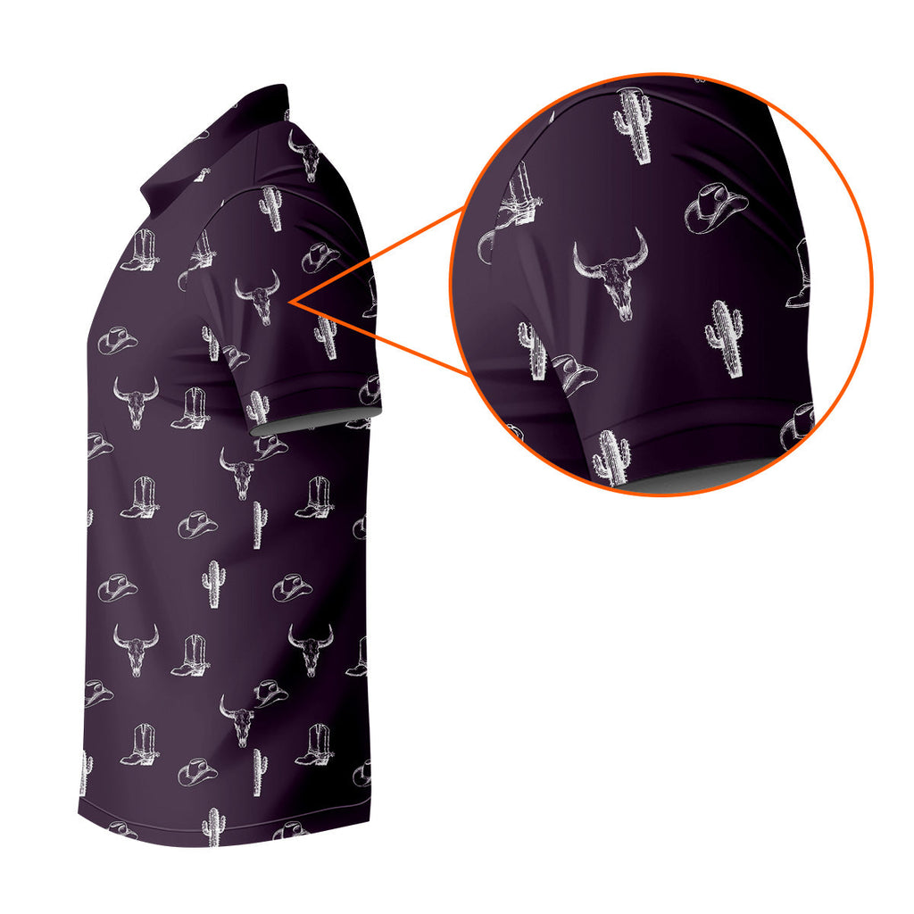 Wild West Cactus Purple Western Golf Shirt, Golf Tops For Men, Polo Shirts For Men, Golfing Apparel