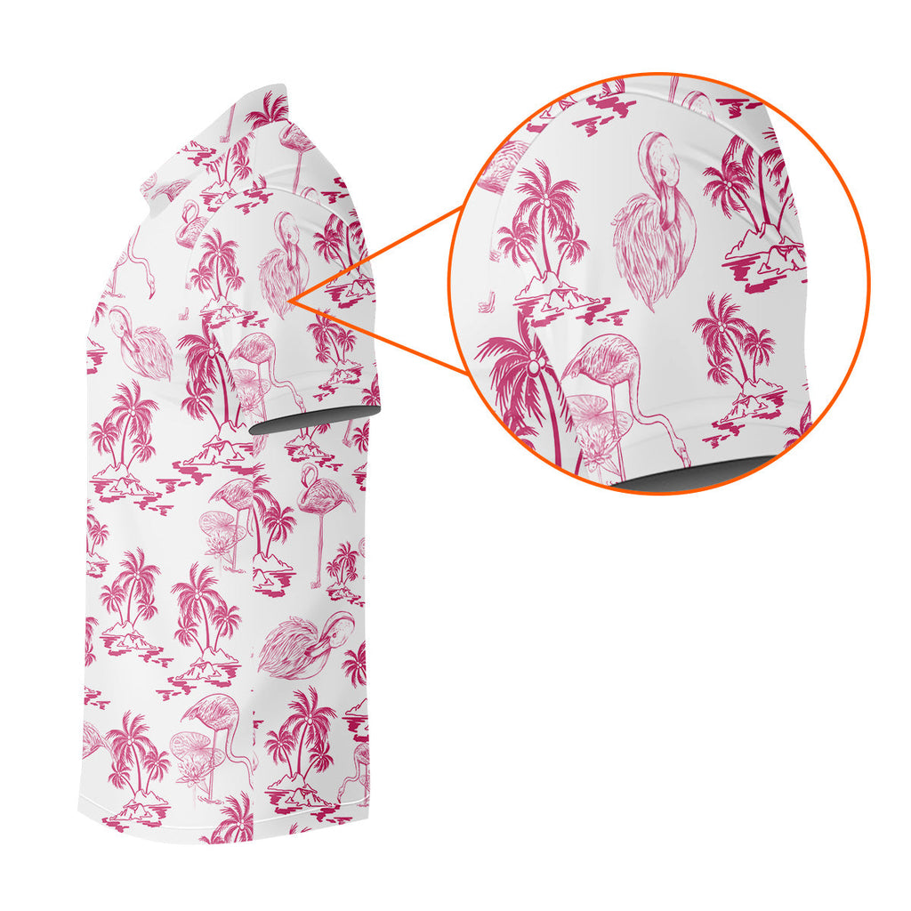 White And Pink Flamingo Tropical Men Polo, Polo Shirts For Men, Golf Gift For Men, Golfing Apparel