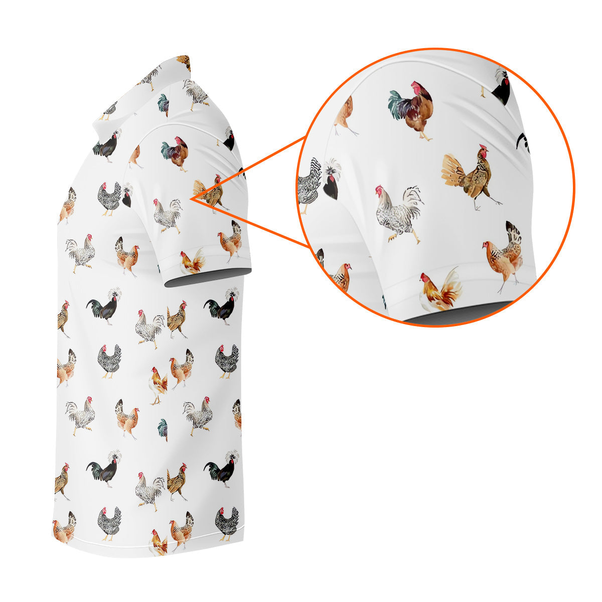 Prancing Chickens Men's White Golf Polo, Gift For Chicken Lover, Polo Shirts For Men, Golfing Apparel