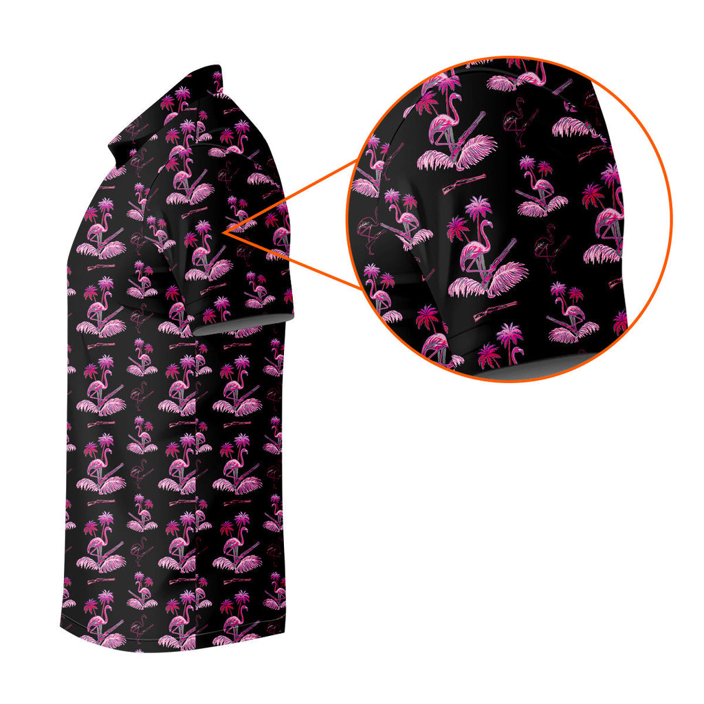 Flamingo Tropical Pink And Black Golf Tops For Men, Golf Gift For Men, Golf Shirts For Men