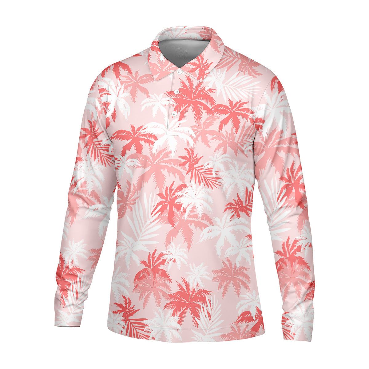 Palm Leaves Print Tropical Pink Golf Tops For Men, Hawaiian Golf Shirts, Polo Shirts For Men