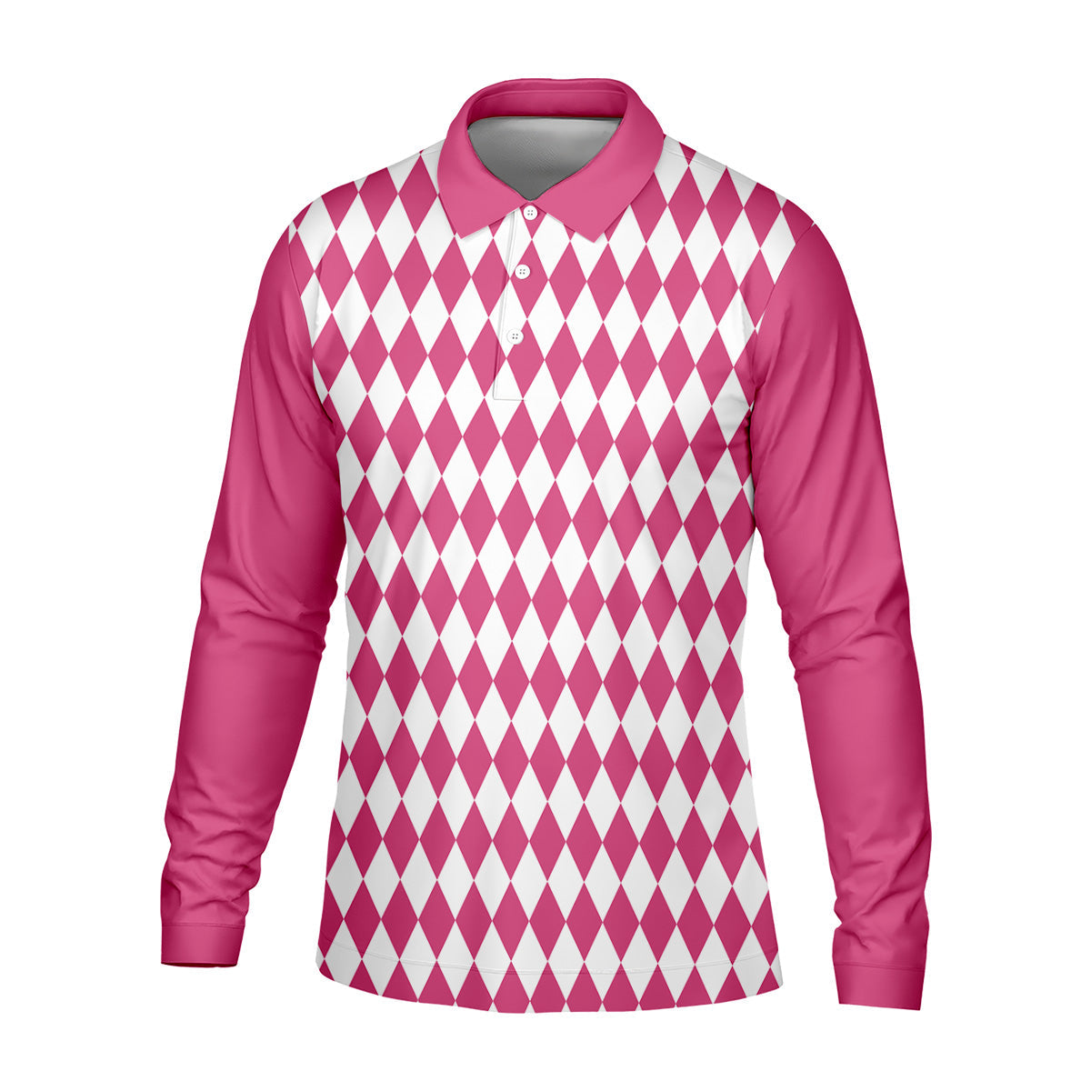 White And Pink Argyle Pattern Men Polo, Polo Shirts For Men, Golf Gift For Men, Golfing Apparel