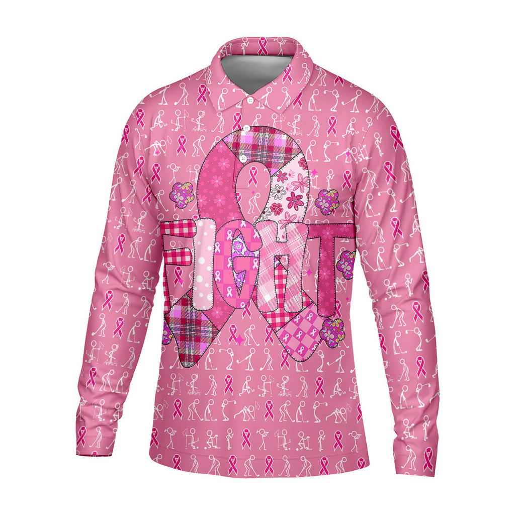 Funny Stick Figure Men's Golf Shirt, Breast Cancer Awareness Shirt, Polo Shirts For Men, Golfing Apparel