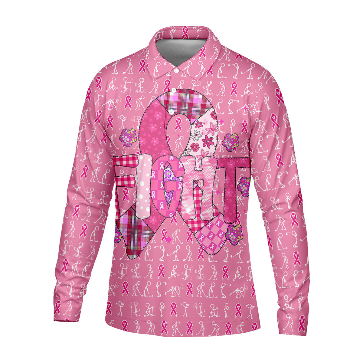 Funny Stick Figure Men's Golf Shirt, Breast Cancer Awareness Shirt, Polo Shirts For Men, Golfing Apparel